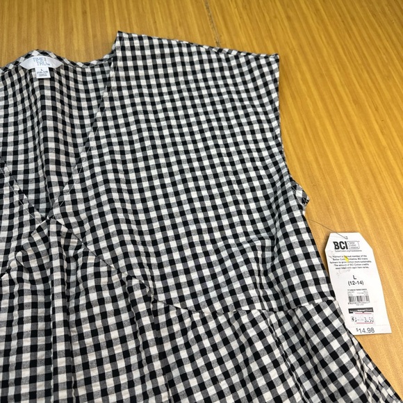 Women’s Time and Tru V-Neck Tiered Dress Black White Size Large 12-14 - Picture 5 of 7